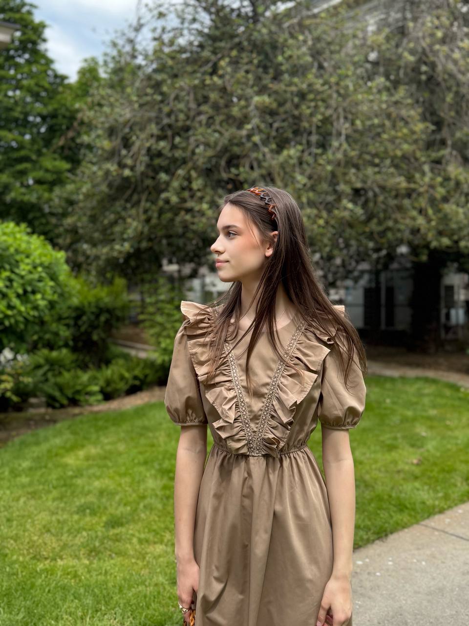 Midi Dress with Puff Sleeves