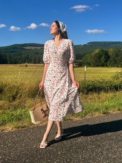 100% Cotton Muslin Wrap Midi Dress