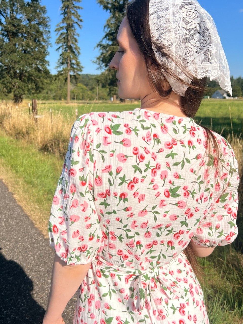 100% Cotton Muslin Wrap Midi Dress