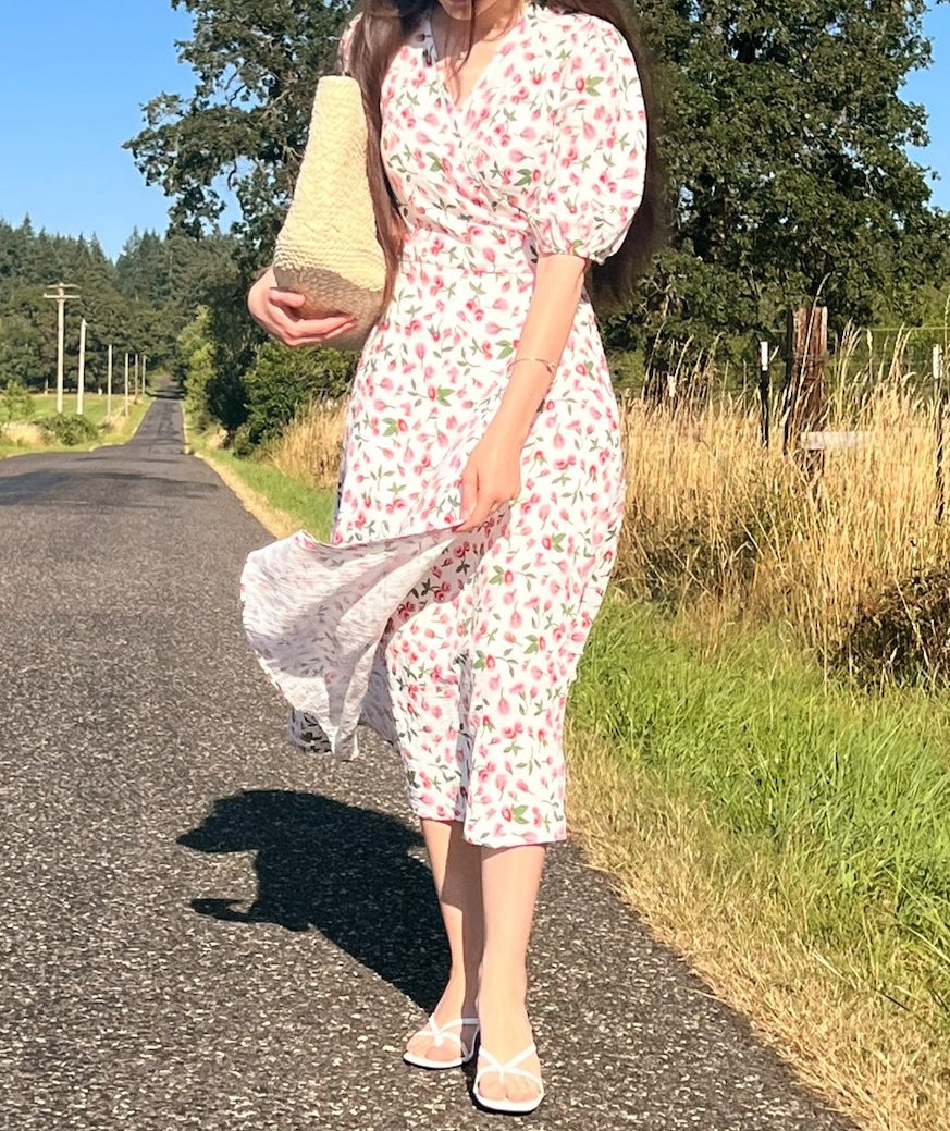 100% Cotton Muslin Wrap Midi Dress