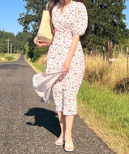 100% Cotton Muslin Wrap Midi Dress