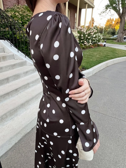Polka Dot Midi Dress with Ruched Waist