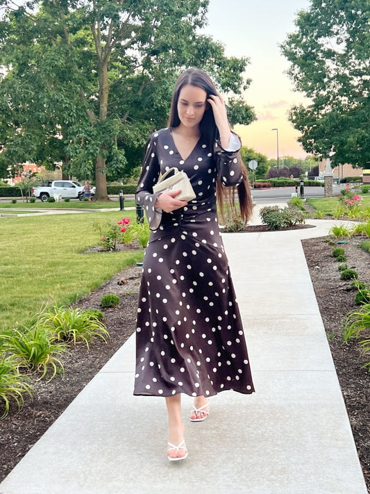 Polka Dot Midi Dress with Ruched Waist