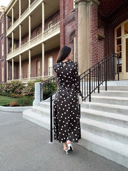 Polka Dot Midi Dress with Ruched Waist