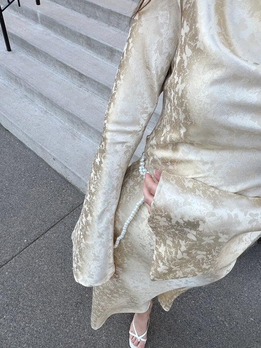 Ivory Jacquard Bell Sleeve Maxi Dress