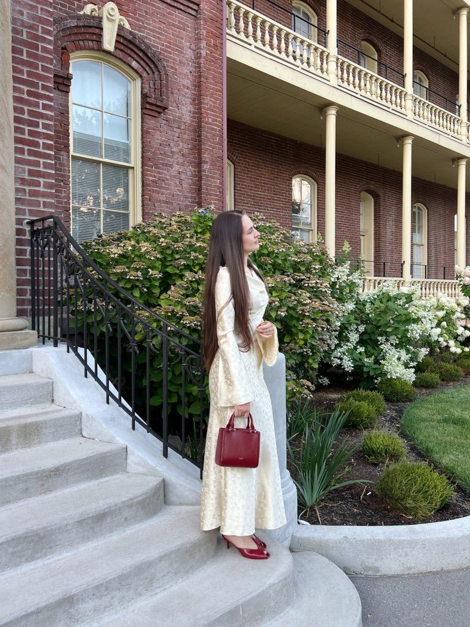 Ivory Jacquard Bell Sleeve Maxi Dress